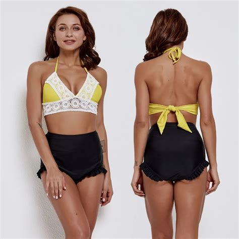 Sexy High Waist Bikini Off Shoulder Swimsuit 2019 Biquinis Swimwear