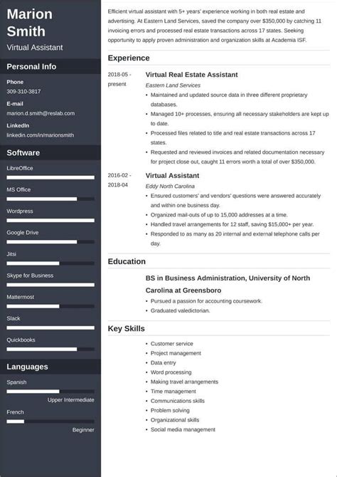 Virtual Assistant Resume Template Free - PRINTABLE TEMPLATES