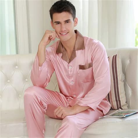 Sexy Faux Silk Men Pajamas Fashion Simple Ice Silk Sleepwear Male Pure