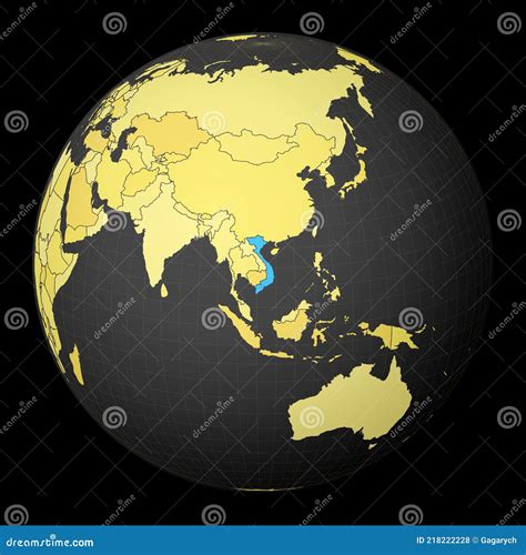 Vietnam On Dark Globe With Yellow World Map Stock Vector