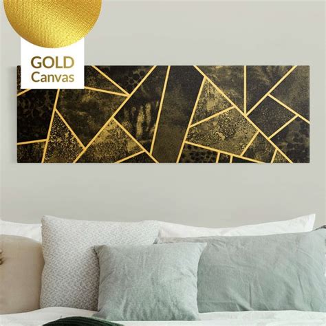 Goldene Geometrie Graue Dreiecke Leinwandbild Gold Im Querformat