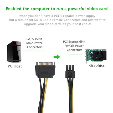 UGREEN Sata Power Cable Sata15 Pin To 6 Pin PCI Express Graphics Video