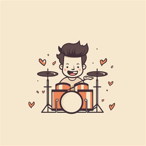 Chico Lindo Tocando La Bater A Ilustraci N Vectorial Al Estilo De