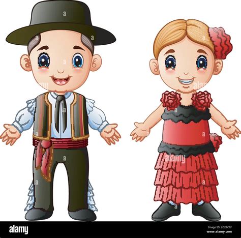 Cartoon Spanish couple wearing traditional costumes Stock Vector Image ...