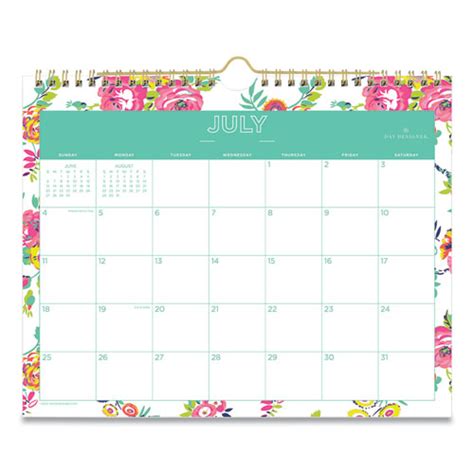 Blue Sky® Day Designer Peyton Academic Wall Calendar Floral Artwork 11 X 875 White Sheets