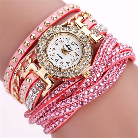 Fashion Women Luxury Crystal Women Gold Bracelet Quartz Wristwatch