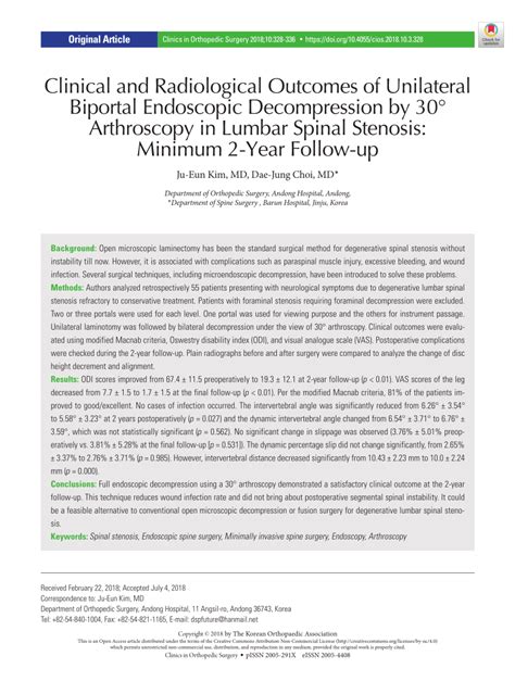 PDF Clinical And Radiological Outcomes Of Unilateral Biportal