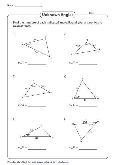 Cosine Rule Finding Angles Worksheet