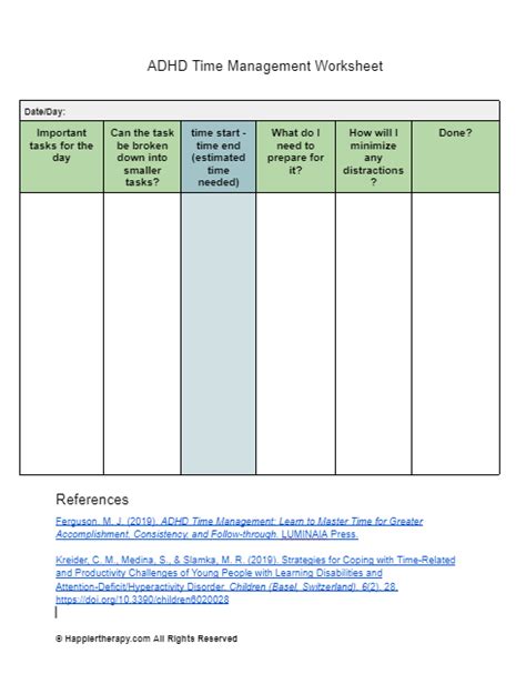 ADHD Time Management Worksheet HappierTHERAPY Worksheets Library