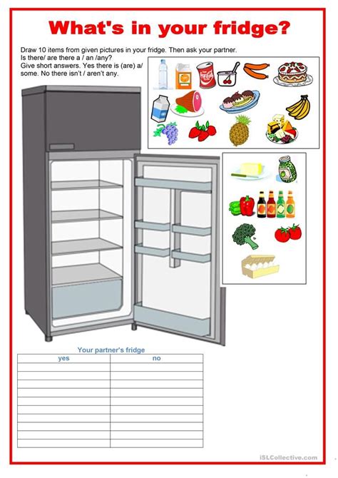 Pair Work Food What S In Your Fridge Work Meals Esl Activities