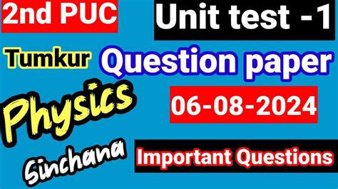 Nd Puc Physics August Question Paper Unit Test First Test