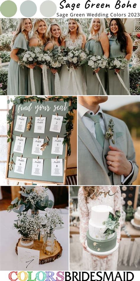 A Collage Of Photos With Green And White Wedding Colors