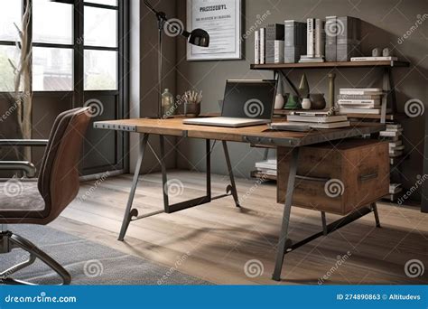 Industrial Desk with Sleek, Minimalist Design and Metal Legs Stock Illustration - Illustration ...