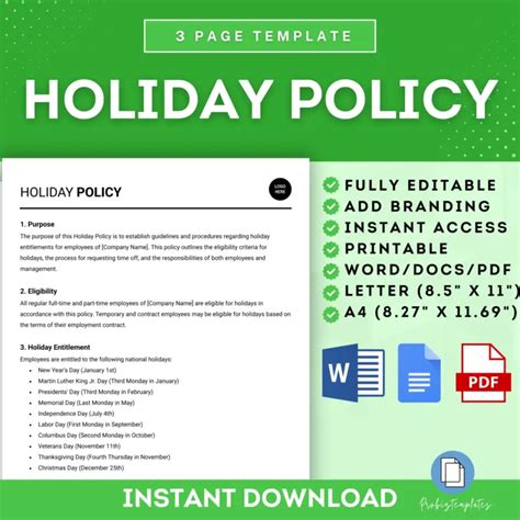 Employee Holiday Policy Template Probiztemplates