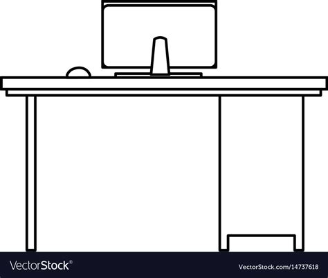 Office Desk Computer Workspace Furniture Outline Vector Image