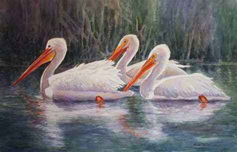 Luminous White Pelicans Painting By Roxanne Tobaison Fine Art America