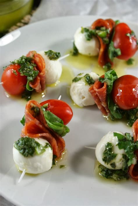 Authentic Suburban Gourmet Pepperoni Caprese Bites With Basil