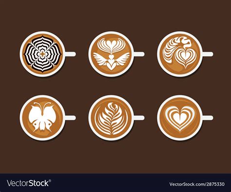 Set of latte art white cup Royalty Free Vector Image