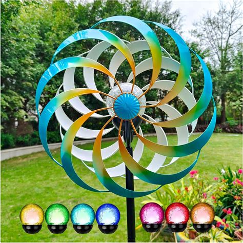 Solar Wind Spinner Yard Spinners On Stakes Color Led