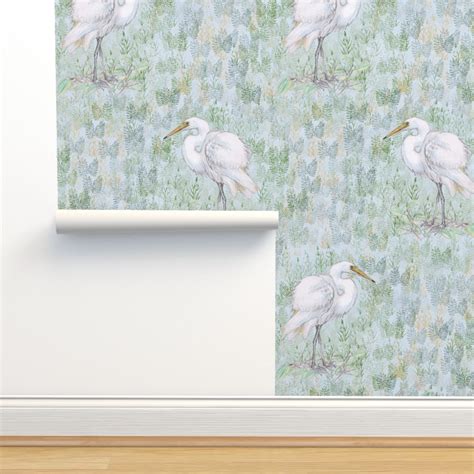 Great White Egret in Watercolor Wallpaper | Spoonflower