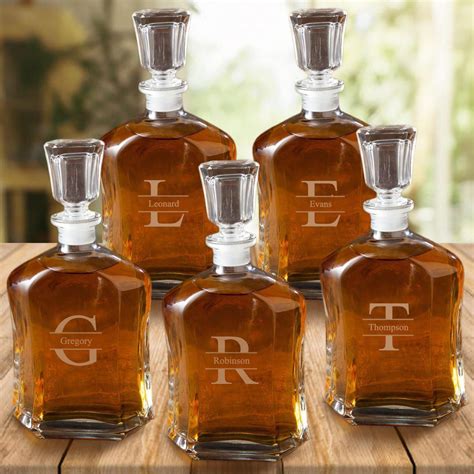 Set Of 5 Groomsmen Whiskey Decanters 23 Oz Groomsmen T Set Personalized Whiskey