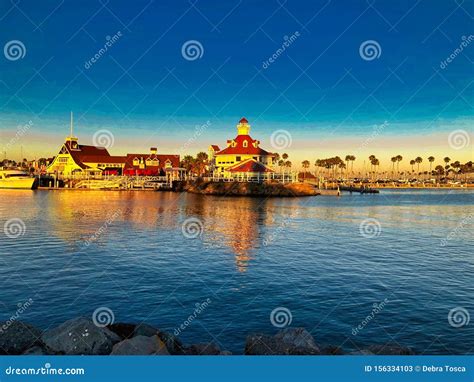 Shoreline Village Marina Long Beach California Golden Hour Stock Image