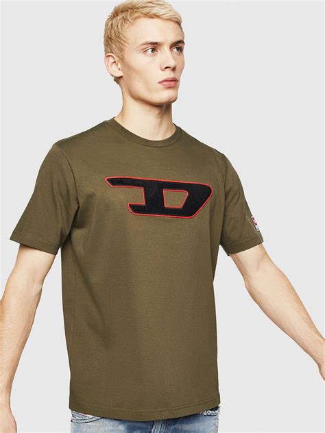 Diesel D Logo Patch Cotton Jersey T Shirt In Green For Men Lyst