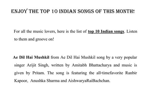 Enjoy the top 10 indian songs of this month by Indian Songs - Issuu