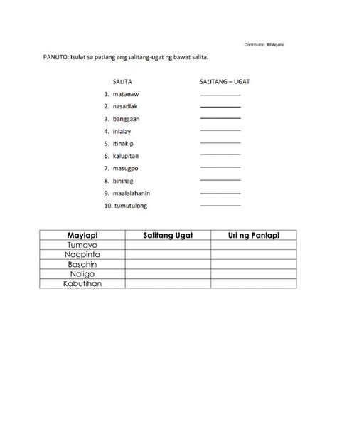 Mga Anyo Ng Salita Worksheet Anyo Hugis