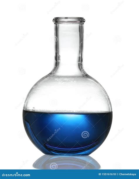 Florence Flask With Liquid On White Chemistry Glassware Stock Photo