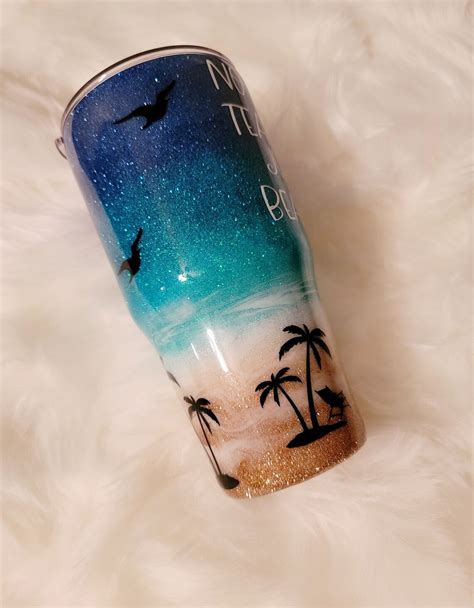 Beach Theme Ombré Glitter Tumbler Glitter Tumbler Beach Etsy