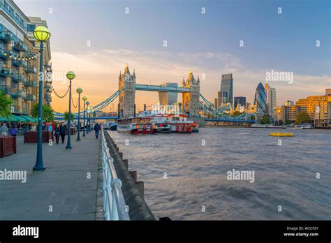 UK England London Tower Bridge Over River Thames From Butlers Wharf