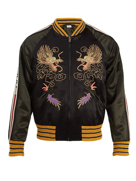 Gucci Satin Dragon Embroidered Bomber Jacket In Black For Men Lyst