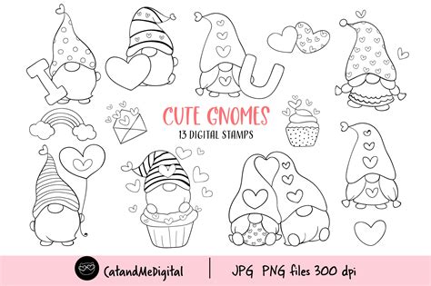 Valentine Gnome Digital Stamp Gráfico Por Catandme · Creative Fabrica