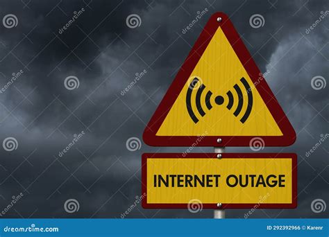 Internet Outage Message On Warning Road Sign With Stormy Sky Stock