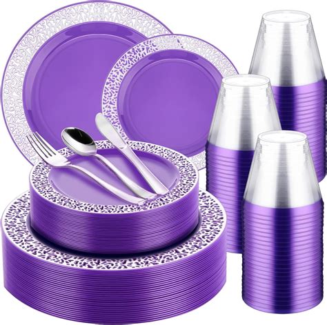 Amazon Fomoica Purple Plastic Plates And Purple Silver Silverware