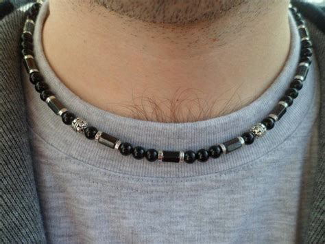 Natural Stones Black Onyx Magnetic Black Hematite Necklace Mens