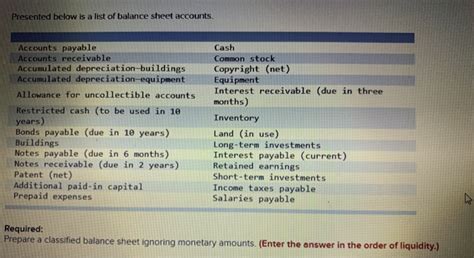 Solved Presented Below Is A List Of Balance Sheet Accounts Chegg