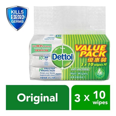 Dettol Anti Bacterial Wet Wipes Original 10s X 3 Pack Cotton And Paper Watsons Singapore