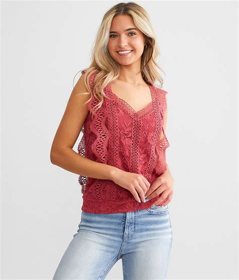 Daytrip Floral Lace Crochet Tank Top Women S Tank Tops In Earth Red Buckle