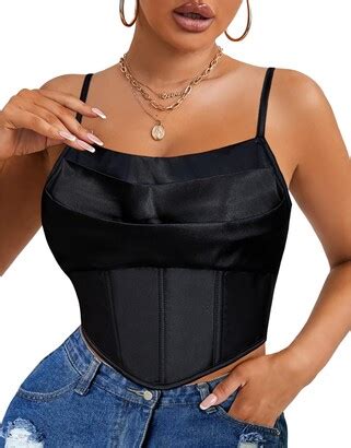 LODAY Women Sexy Satin Spaghetti Corset Top Strap Boned Vintage Bustier