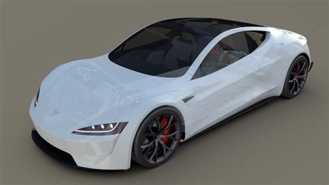 3D model Tesla Roadster 2020 White with interior and