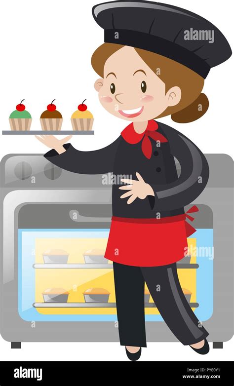 Female Baker With Cupcakes Illustration Stock Vector Image And Art Alamy