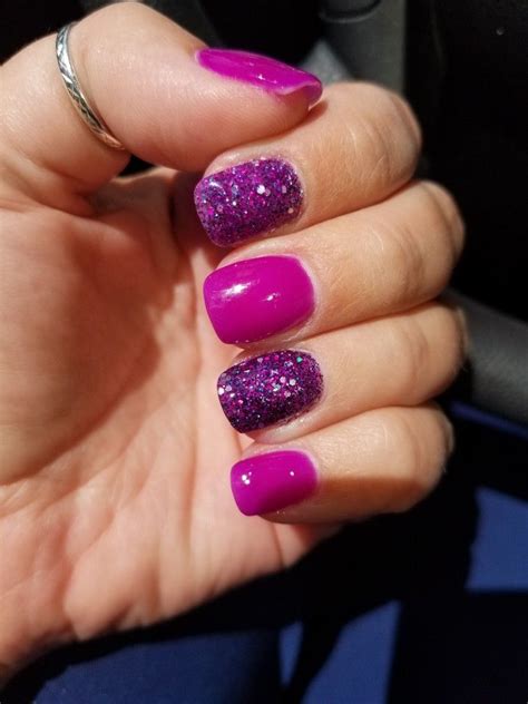 Purple And Sparkly Dip Powder Nails Dip Powder Nails Powder Nails Sparkly Nails