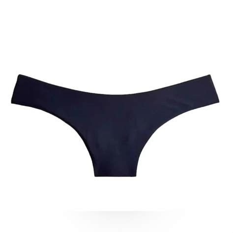 J Crew Swim J Crew Solid Navy Curvedwaist Cheeky Bikini Bottom Womens Sz Medium Bc Nwt