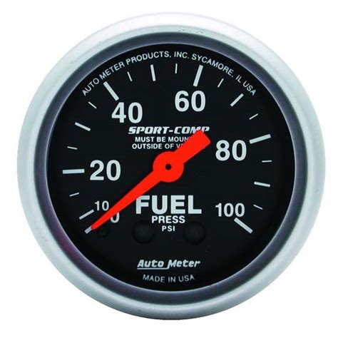 AutoMeter 3312 Sport Comp Mech Fuel Press Gauge 100 PSI 2 1 16