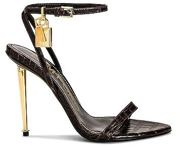 Tom Ford Stamped Croc Padlock Pointy Naked Sandal In Chocolate