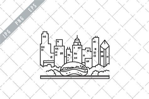 Chicago Skyline With the Bean USA Mono Line Art Poster Vector - Etsy