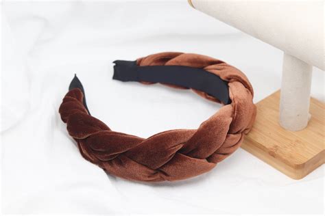 Womens Wide Velvet Plait Headband Twist Thick Braid Coffee Hairband