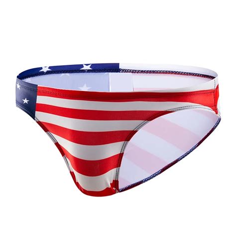 Men Swim Briefs Low Waist Flag Printed Drawstring Nylon Spandex Beach